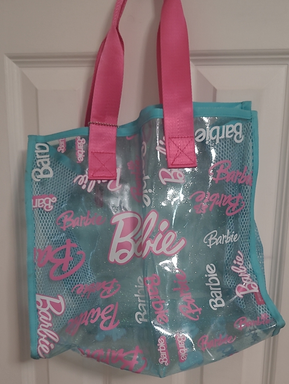 Barbie Turquoise Clear Tote with Pink Handles